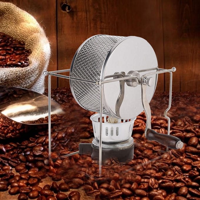1 Stuk Mini Handmatige Koffiebonen Brandmachine DIY Roestvrijstalen Rollen met Handvat white