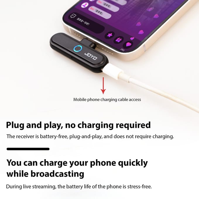 JOYO Draadloze Audio Interface Zender Ontvanger Set Twee Interface voor Mobiele Live Streaming zwart
