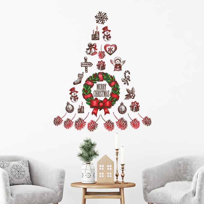 Kerstboomsticker - Vrolijk Kerstmis - Kerststickers - feestversiering - 30x35cm