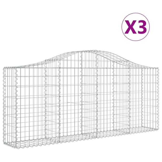 vidaXL - Schanskorven - 3 - st - gewelfd - 200x30x80/100 - cm - gegalvaniseerd - ijzer