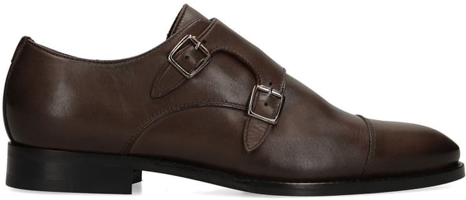 Manfield - Heren - Donkerbruine leren gespschoenen - Maat 43