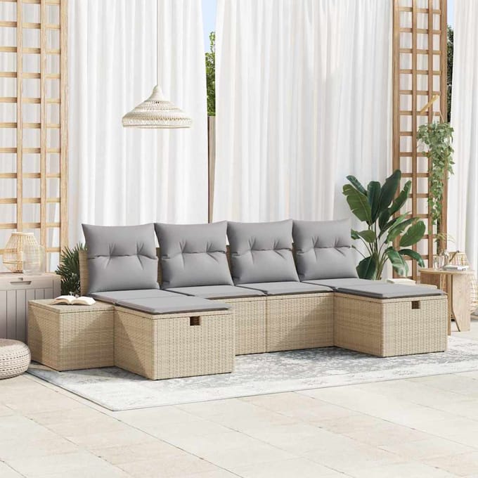 vidaXL - Tuinbank - Set - 6 - st - Beige - poly - rattan
