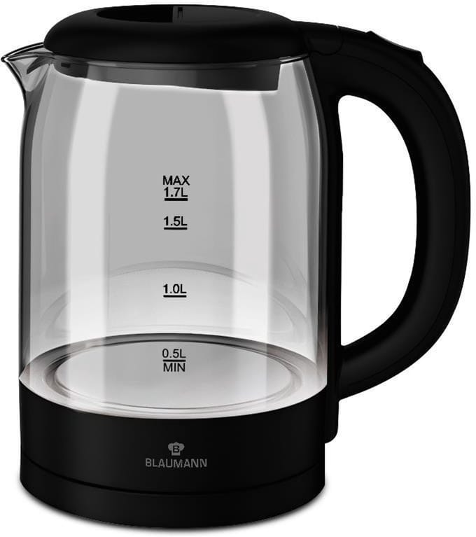 Blaumann waterkoker zwart zilver 1.7L met filter en antislip.