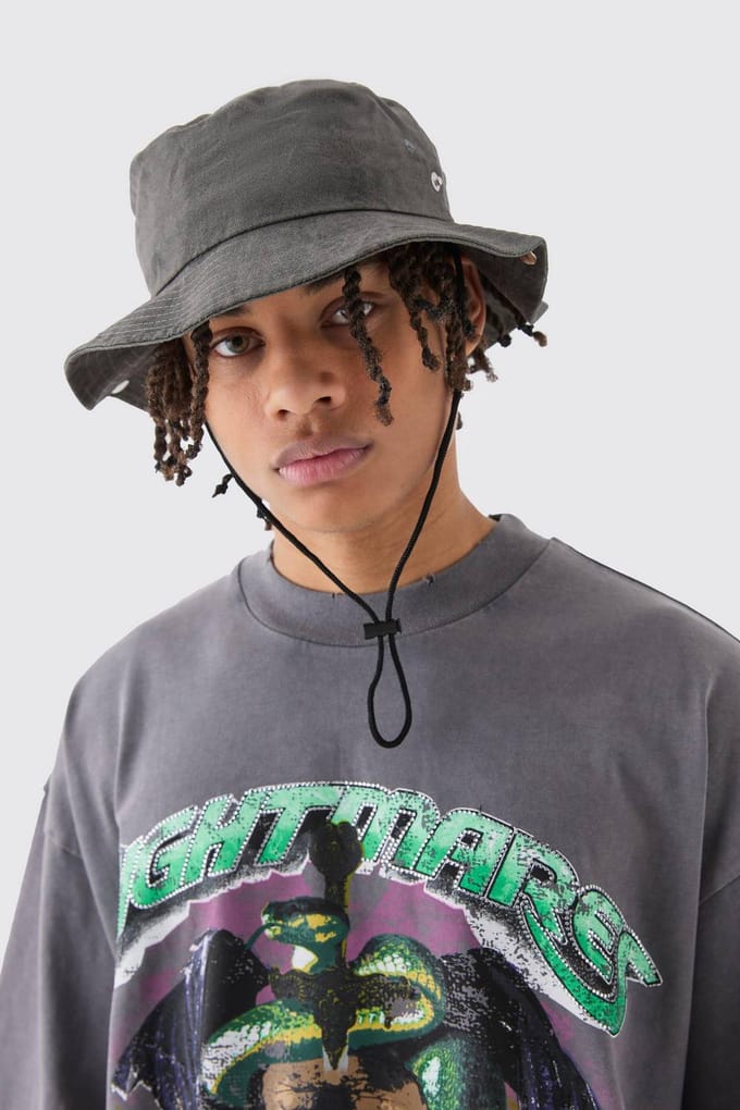 Bedrukte tie dye boonie hoed in zwart | Black