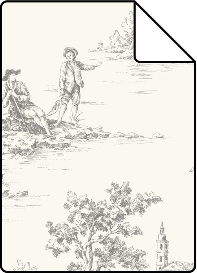 Proefstaal ESTAhome behang toile de jouy print grijs - 26.5 x 21 cm - 132106-S