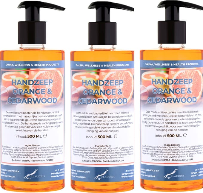 Handzeep Sweet Orange & Cedarwood 500 ml - met gratis pompje - set van 3 stuks