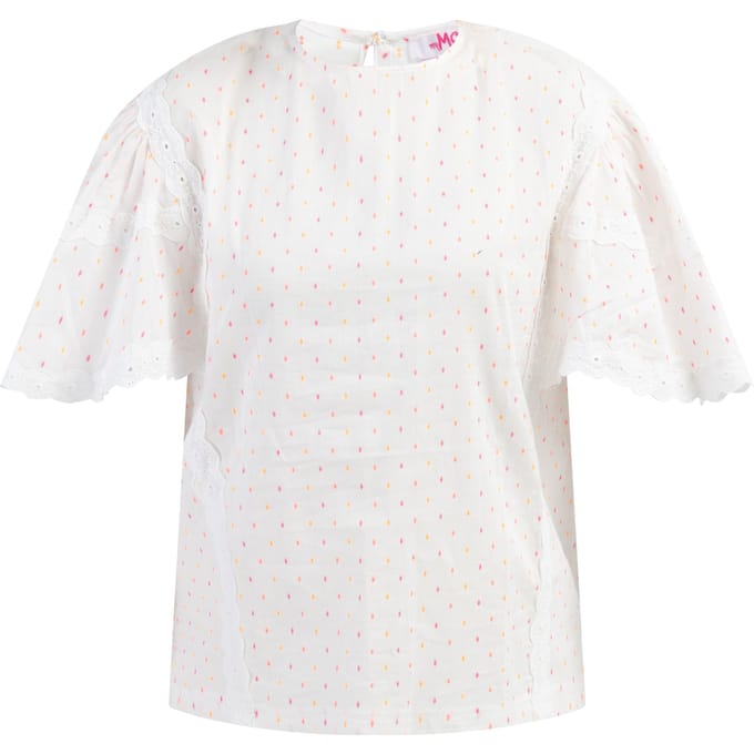 Mymo blouse met kant Dames Wit roze oranje stippen