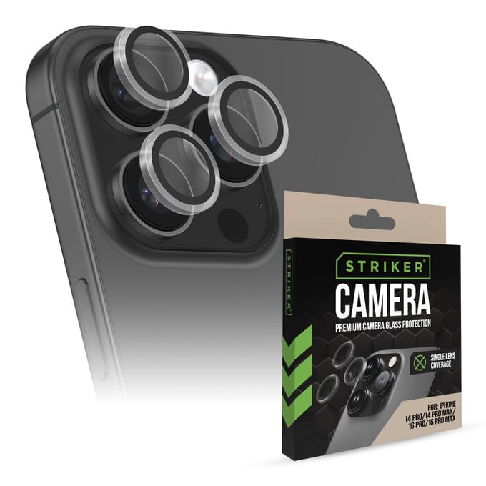 Striker Screenprotector geschikt voor Apple iPhone 14 Pro Glazen | Striker Single Lens Camera Lens Protector - Case Friendly - Zwart