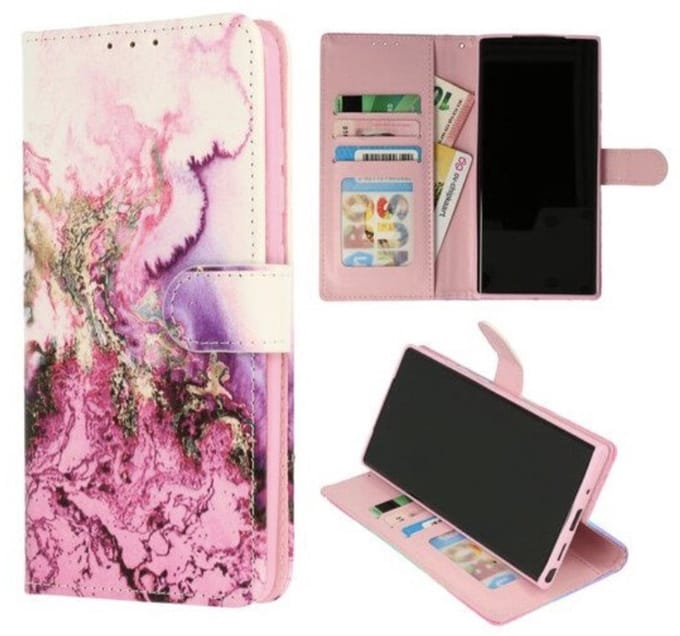 Cityhoesje - Bookcase iPhone 16e-17e - Marmer Paars