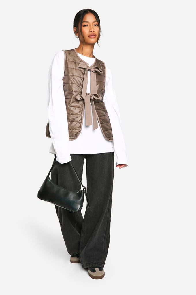 boohoo Dames Gilet met strikdetail | Chocoladebruin | Maat: 36