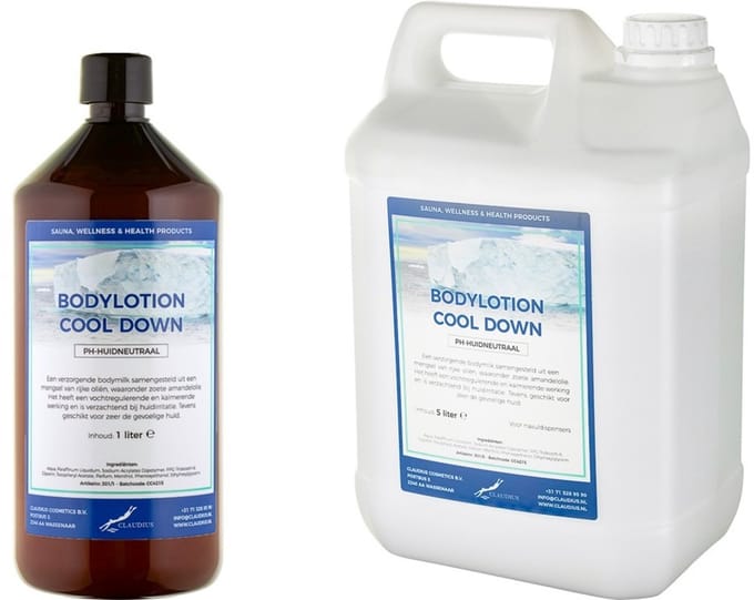 Bodylotion Cool Down 1 Liter - hervulbaar + Jerrycan 5 Liter navulling