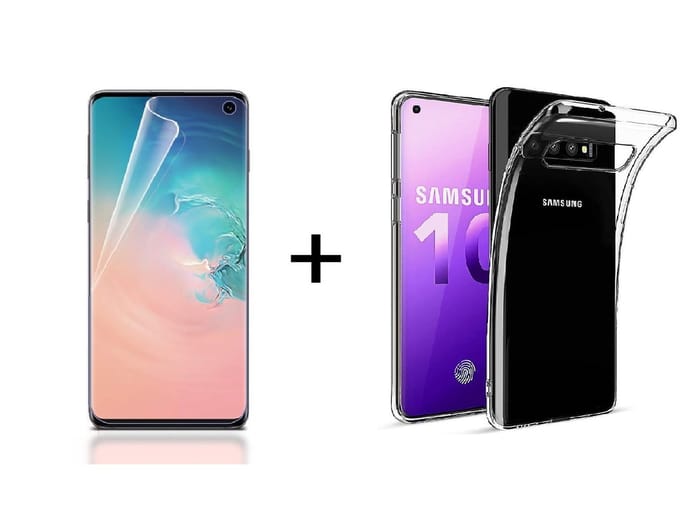 Ntech Screenprotector Geschikt voor Samsung Galaxy S10 PET Folie Screenprotector | Fingerprint Unlocking + TPU Back Cover Clear