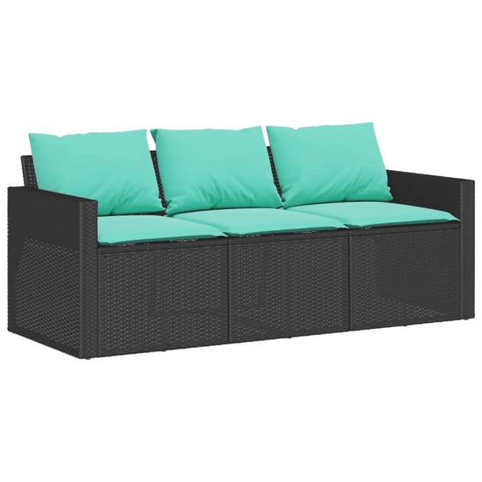 vidaXL - Tuinbank - 3-zits - met - kussens - poly - rattan - zwart