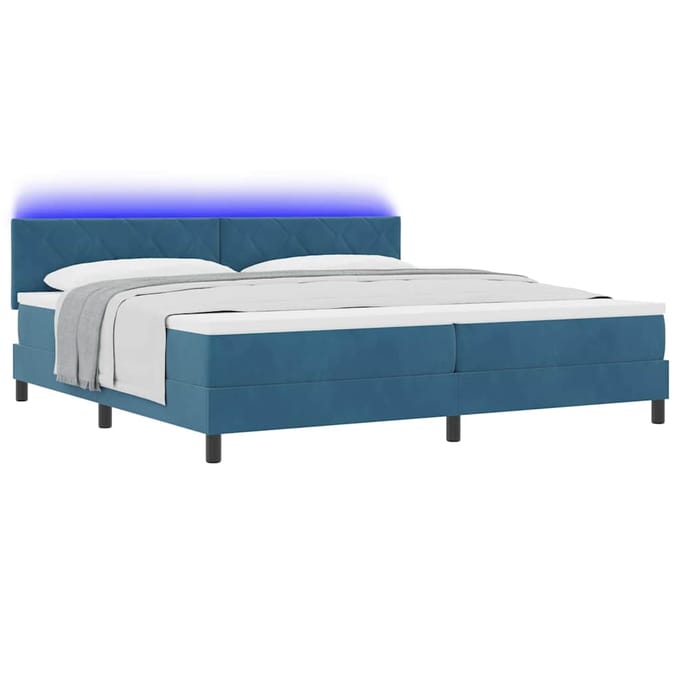 vidaXL - LED - Box - Spring - Bed - Donkerblauw - 200 - x - 200 - cm - Fluweel