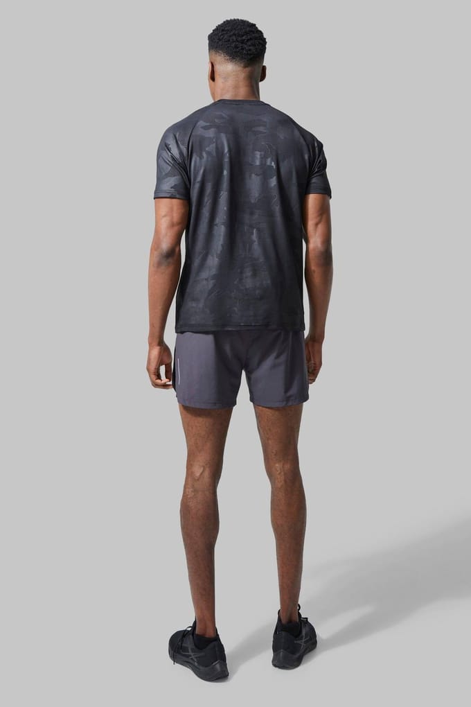 Man Active Regular Fit Camo Raglan Performance Gym T-Shirt | Black | Size Medium