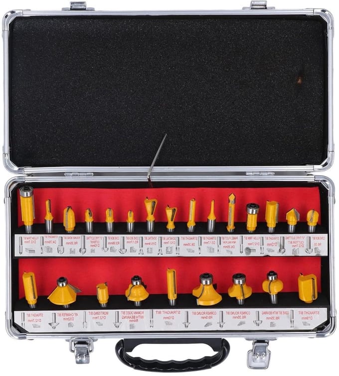 Freesbitset Houtbewerking - Router Bits - Rand Groef Maken - 24 Delige Set - 8mm Steel - Zilverkleurig
