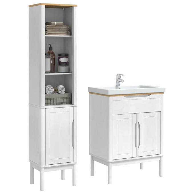 vidaXL - Badkamermeubel - Set - FLORO - 2 - st - Wit - Massief - vurenhout
