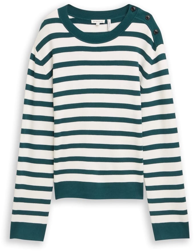Tom Tailor - Gebreide trui met streepjesmotief - Maat S - white green knit stripe