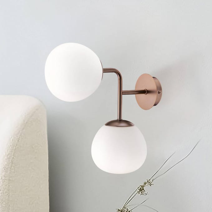 Maytoni wandlamp Erich, messing rosé, glas/metaal, 2-lamps.