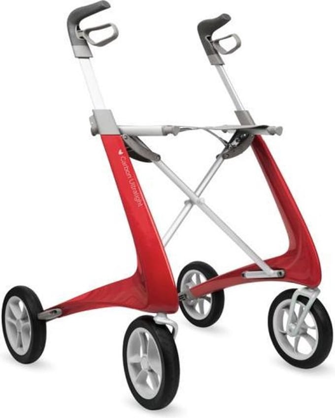 Rollator Acre Carbon Ultralight Standaard , rood, incl. organizer bag loopzijde
