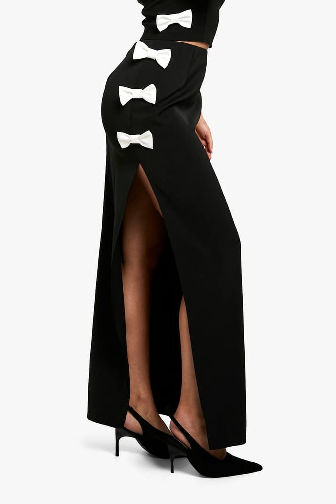 boohoo Dames Contrast Strik Dijgespleten Column Maxi Rok | Zwart | Maat: 34