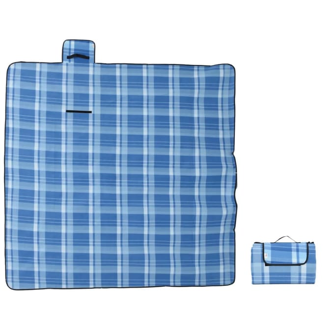 vidaXL - Picknickkleed - opvouwbaar - geruit - 200x200 - cm - fluweel - blauw
