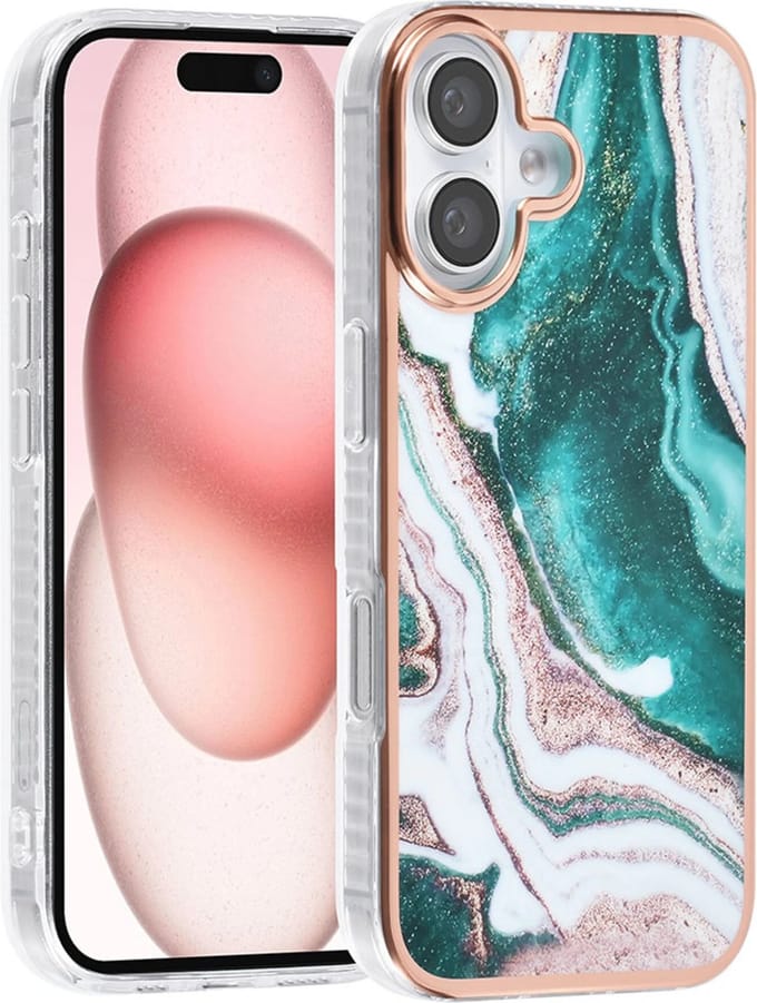 TUNIQ - iPhone 16 - Backcover hoesje - Silicone - Marmer Groen