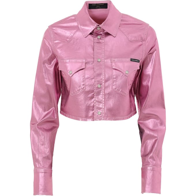 Cropped Shirt in Stretch Lurex Stof Roze Metaal Dolce & Gabbana