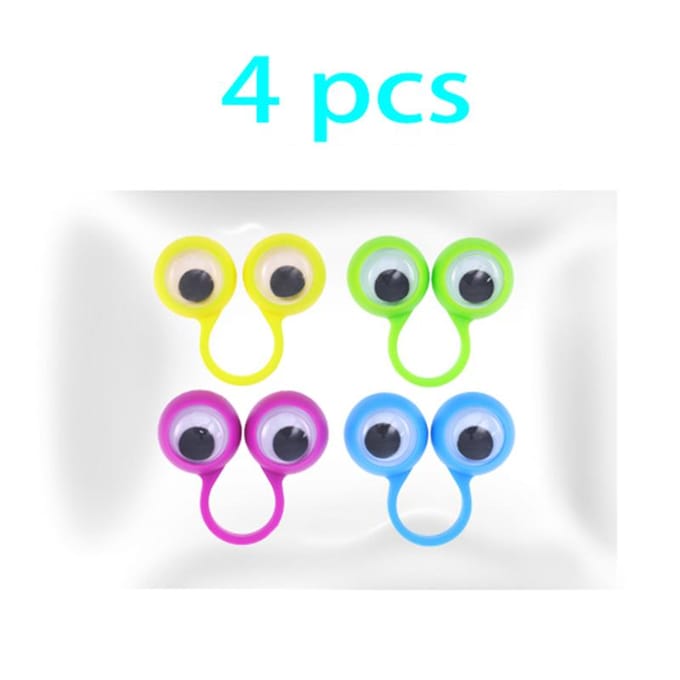 4 Stuks Cartoon Vingerpop Ring Ogen Kinderen Grappig Plastic Scène Spel Props Wibbelende Ogen Ringpop Grappen Cadeau Kinderfeest Speelgoed white