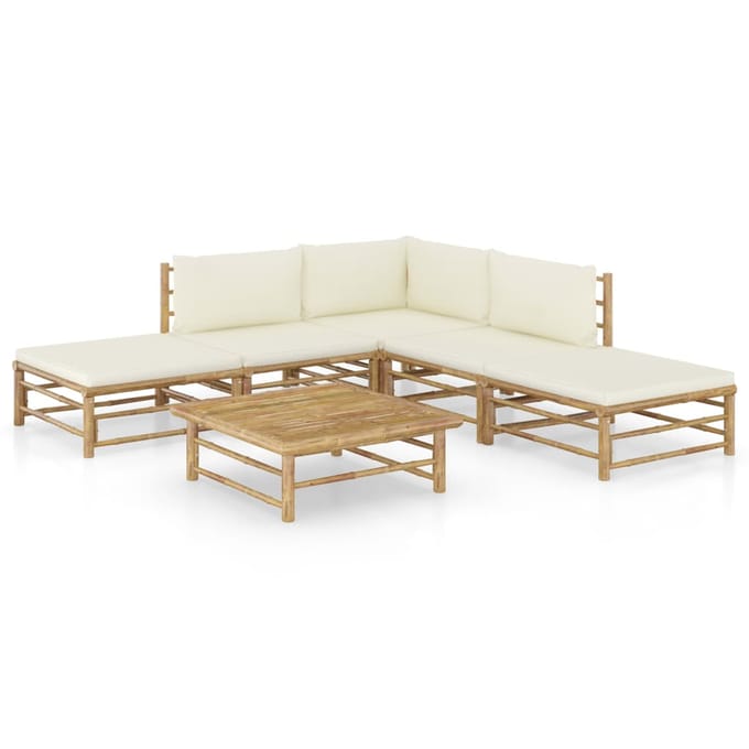 vidaXL - 6-delige - Loungeset - met - crèmewitte - kussens - bamboe