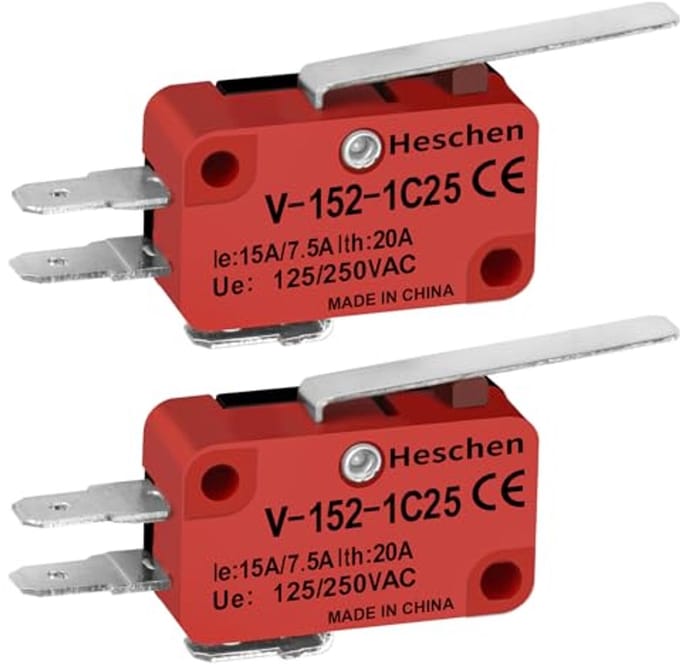 Microschakelaar SPDT Korte Scharnierhendel 20A 250VAC - 2 Pack