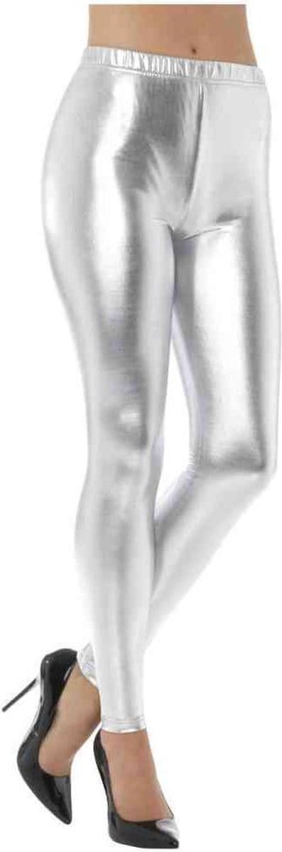 Smiffys - 80s Metallic Disco Kostuum Legging - M - Zilverkleurig