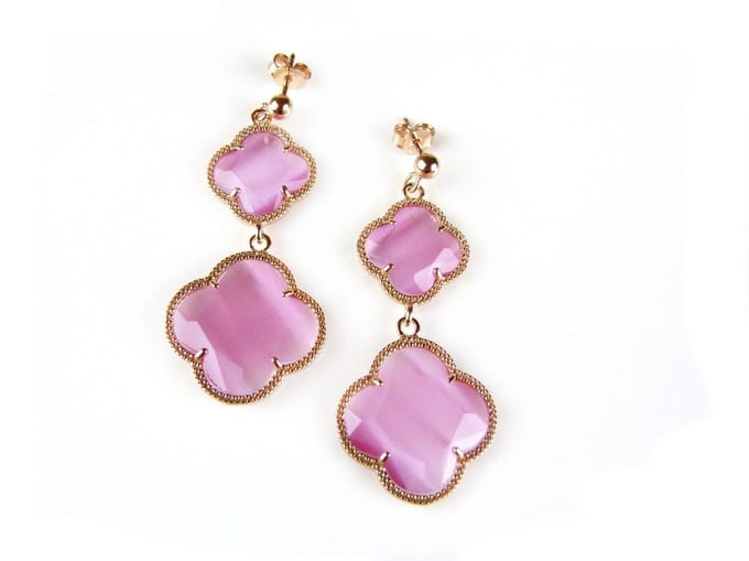 model Double Fiori groot oorringen in zilver roze verguld roze klavers