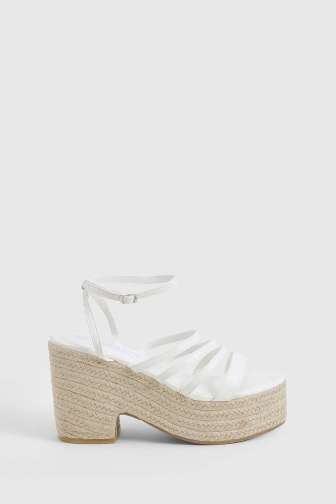 boohoo Dames Breed Passend Bandjes Lage Keil | Wit | Maat: 37