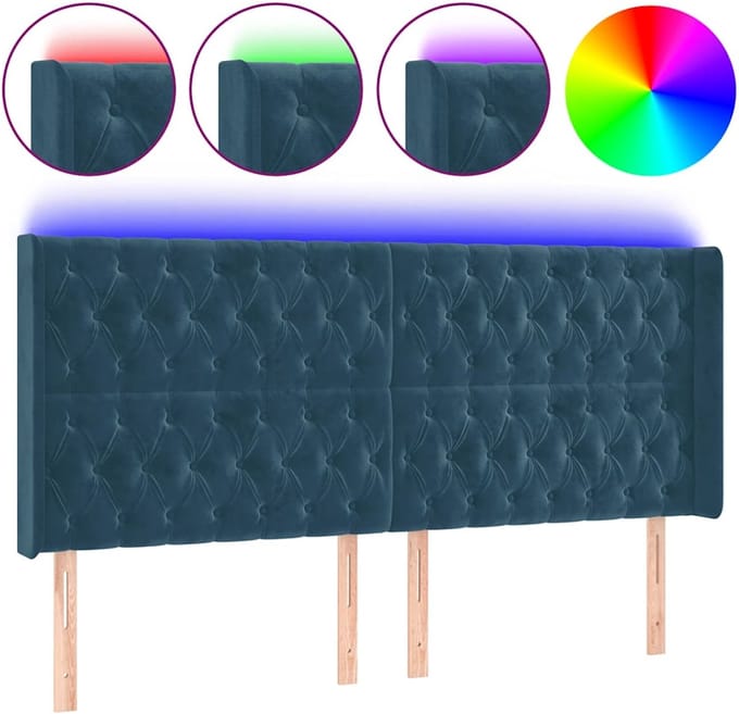 vidaXL - Hoofdbord - LED - 203x16x118/128 - cm - fluweel - donkerblauw