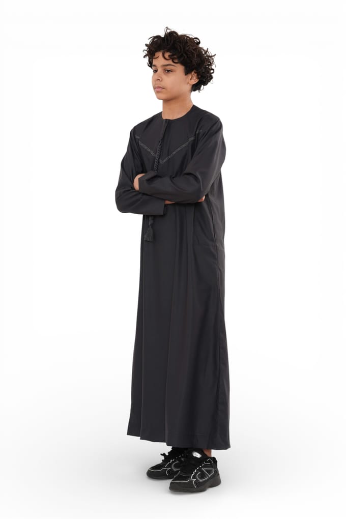 Kinderen Jongens Ramadan Eid Houtskool Grijs Marokkaanse Jubba Robe Djellaba Thobe - K-TT008