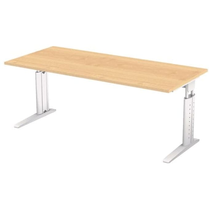 Bureautafel TARVIS, C-poot, vierkant, B 1800 mm, onderstel wit, in hoogte verstelbaar, esdoornpatroon