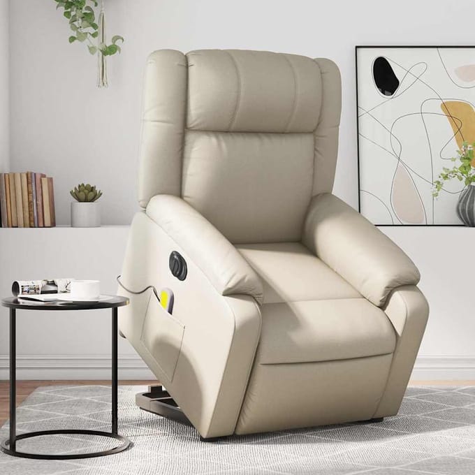 vidaXL - Sta-op-massagestoel - elektrisch - kunstleer - crèmekleurig