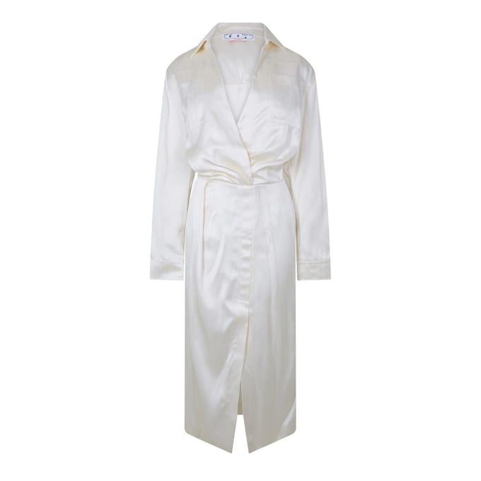 Off White Dames Chine Satijnen V-hals Wikkeljurk (Wit)