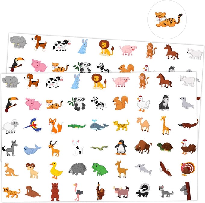 Dierenstickers Kinderen - 108 Stickers - 2 Stickervellen Beloningsstickers