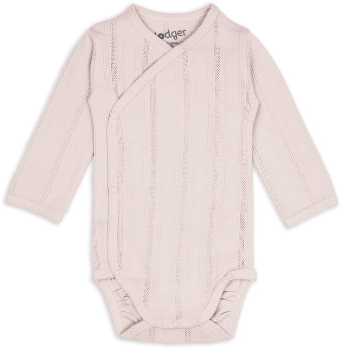 Lodger Romper met lange mouwen - Pointelle - Roze - Maat 68 - bio katoen - Overslag romper