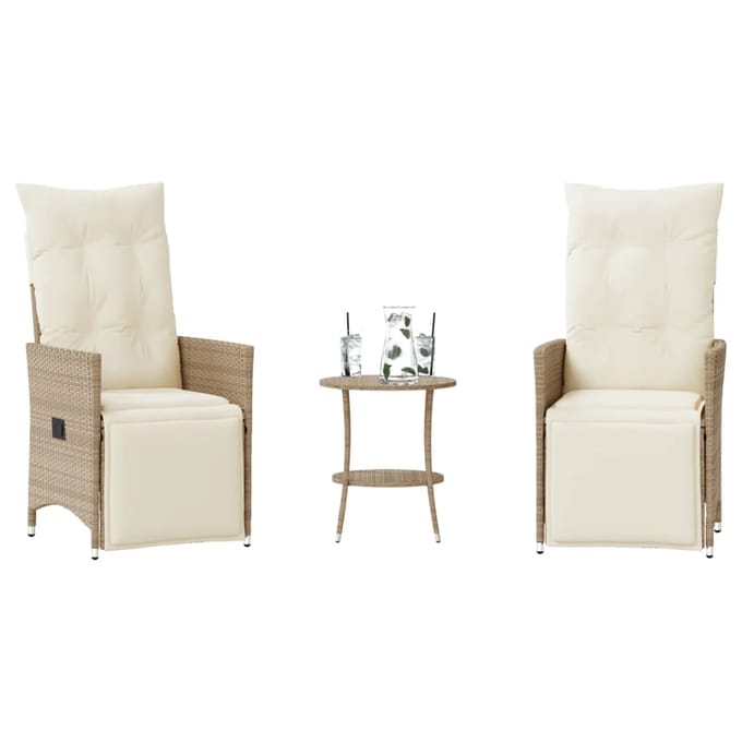 vidaXL - 3-delige - Bistroset - met - kussens - poly - rattan - beige