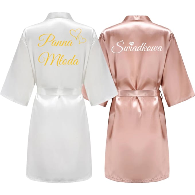 Wedding Day Essentials - Bruidsmeisje & Bruid - Set van 2 Badjassen - Kimono - Satin Look - Wit & Roze