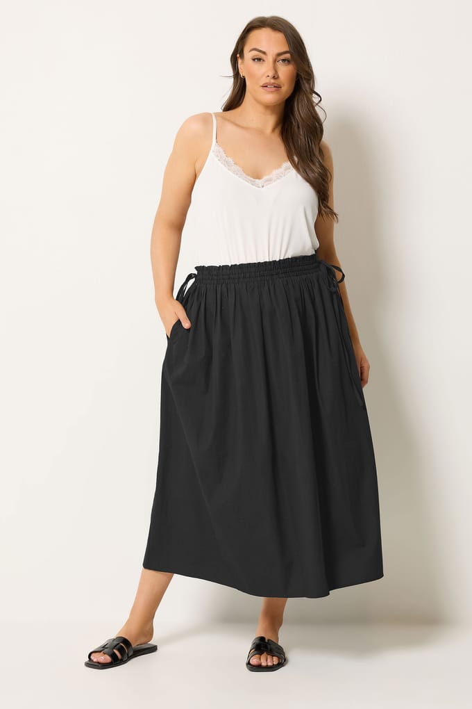 Yours Zwarte Poplin Midirok Size 42