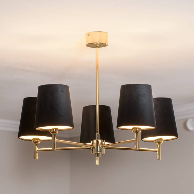 Domiluce Kroonluchter Nita, zwart/goud, 60 cm, 5-lamps