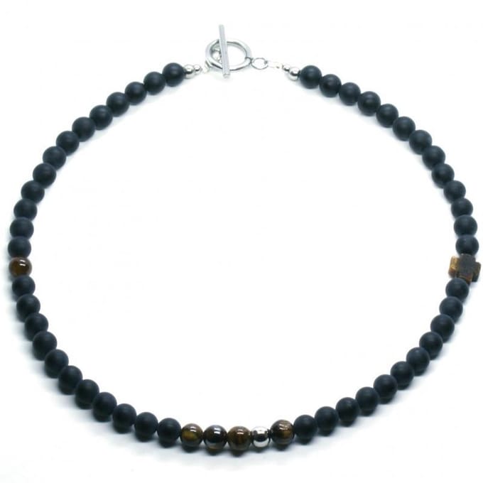 IbizaMen KIDS - Jongens - ketting - edelsteen - onyx - 36cm