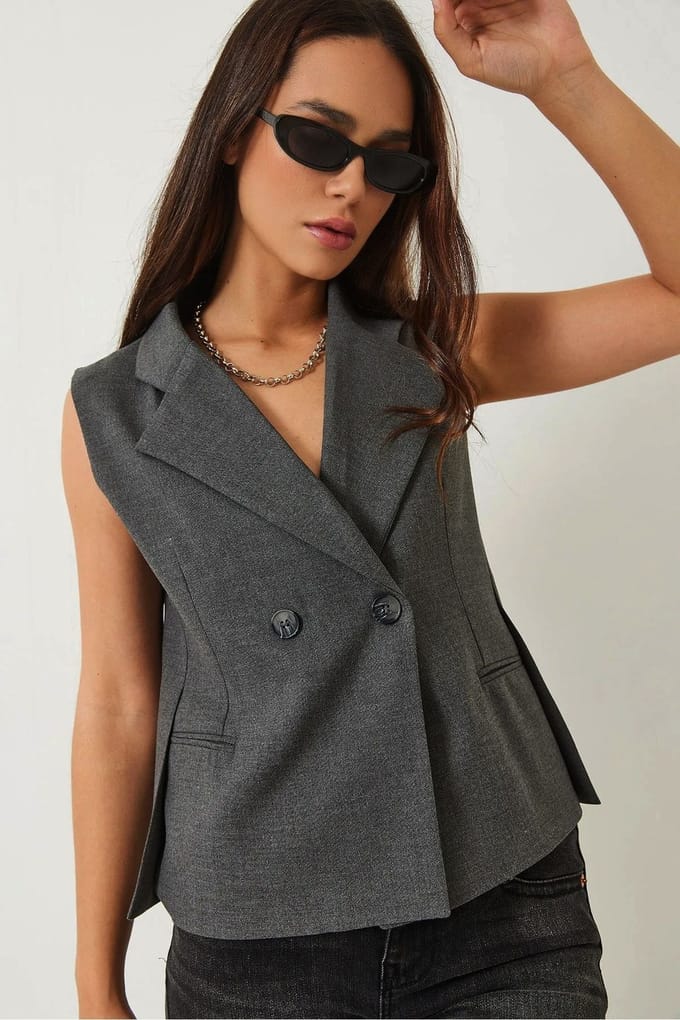 Fitted Sjaalkraag Vest met Knoopsluiting