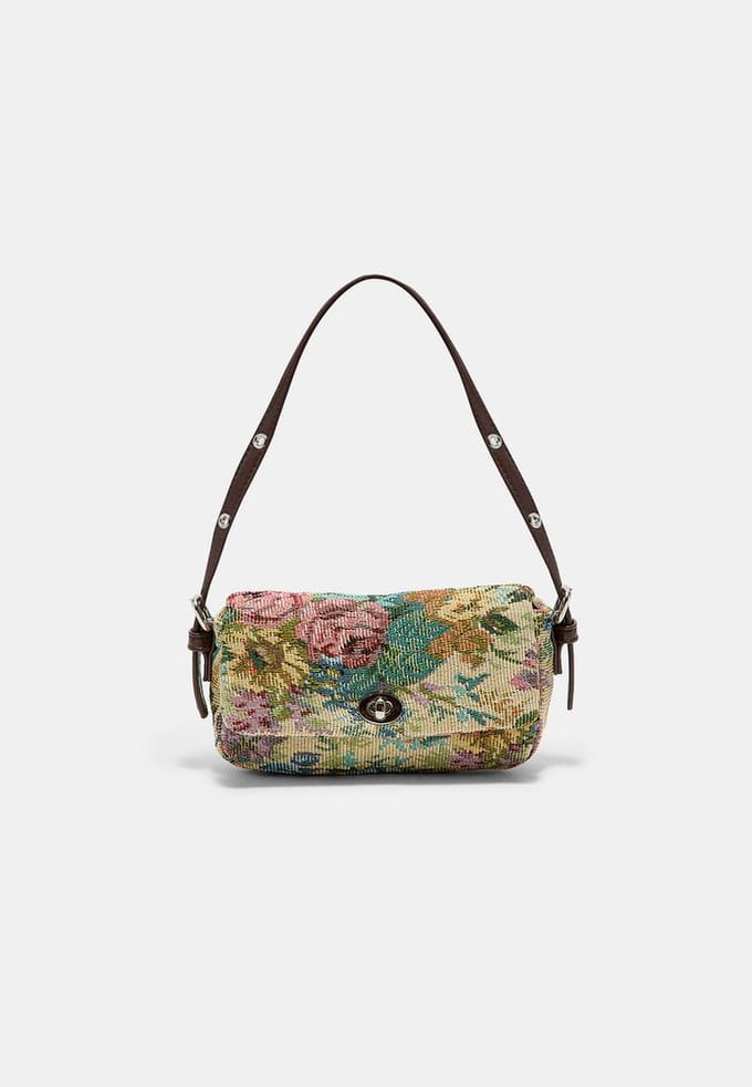 Stradivarius Mini-tas met bloemenprint  Ecru OS