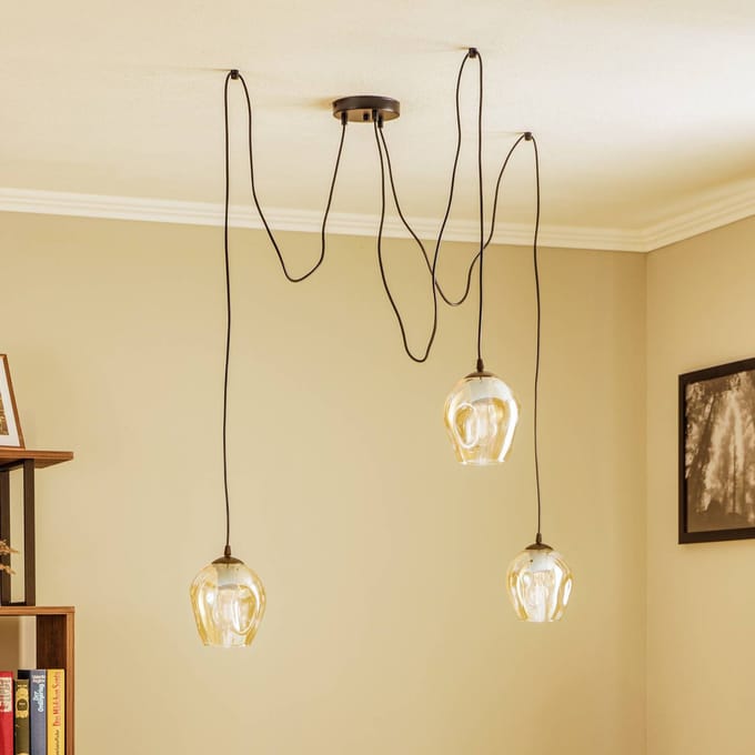 EMIBIG LIGHTING Hanglamp Starla, glas amber, 3-lamps decentrale
