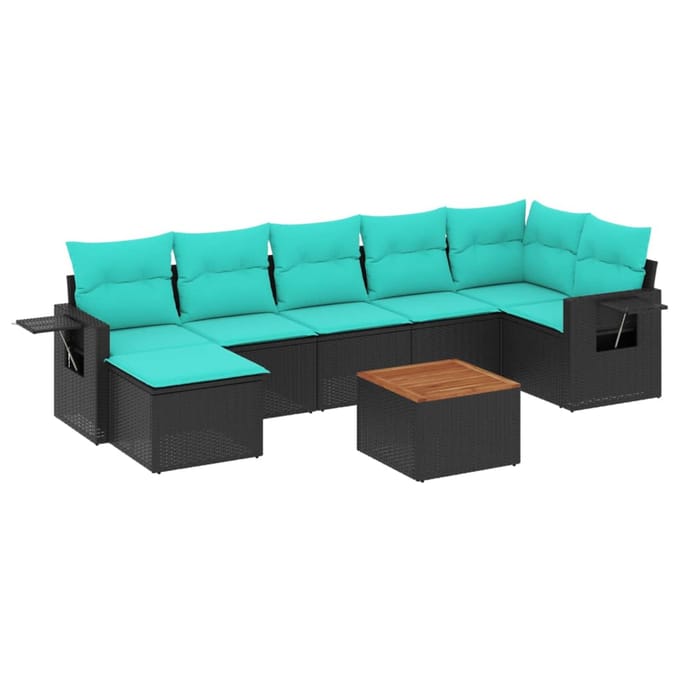 vidaXL - 8-delige - tuinbankset - met - kussens, - zwart - polyrotan